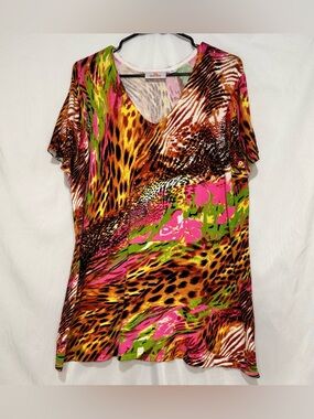 Quacker Factory Animal Print Knit Sweater Top